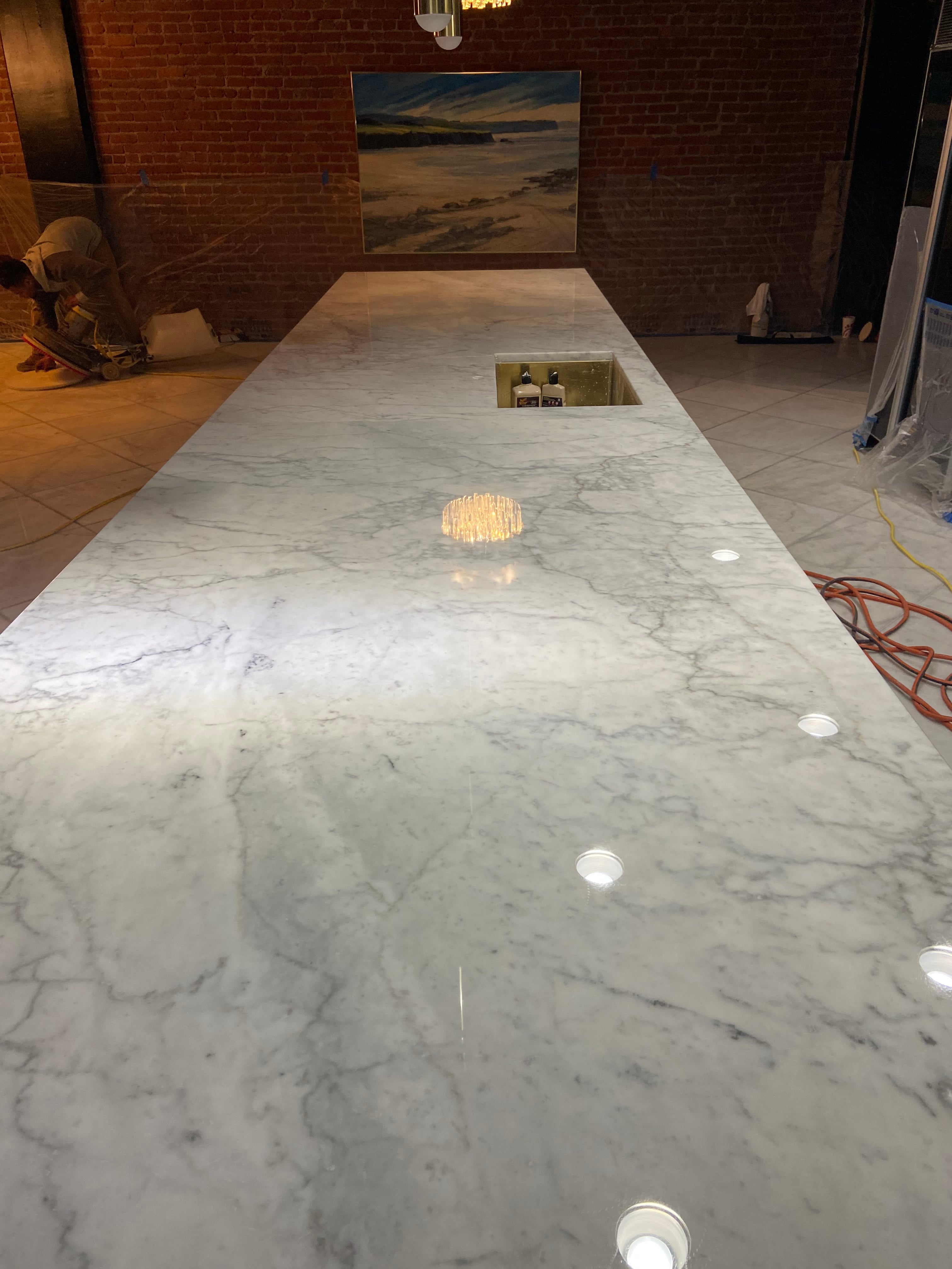 Protected marble kitchen island